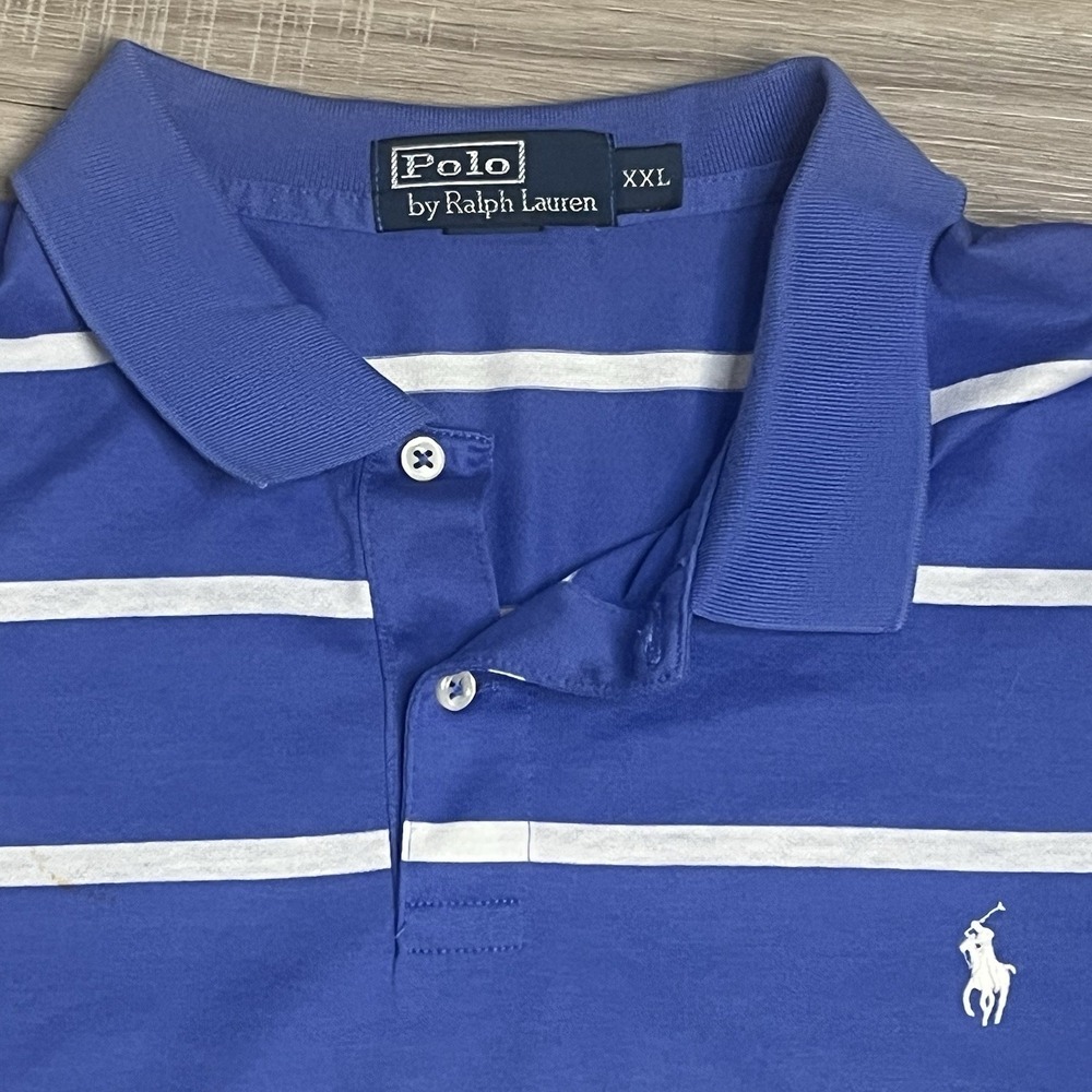 Polo Ralph Lauren Men's XXL Short Sleeve Polo Purple/White Striped Shirt Pima